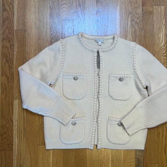 J.CREW Odette Lady Sweater with Jewel Buttons Heather Muslin NWT Small - Picture 7 of 10